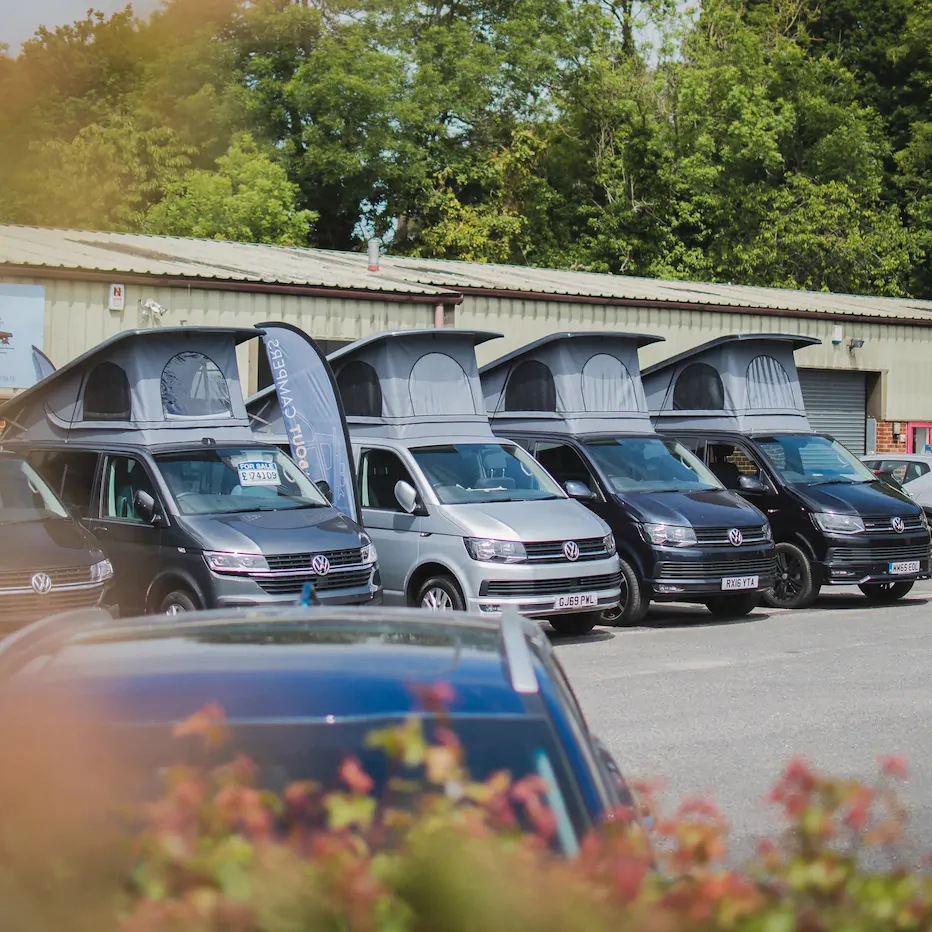 Campervans on the forecourt