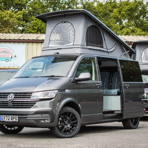 Grey Campervan on Forecourt