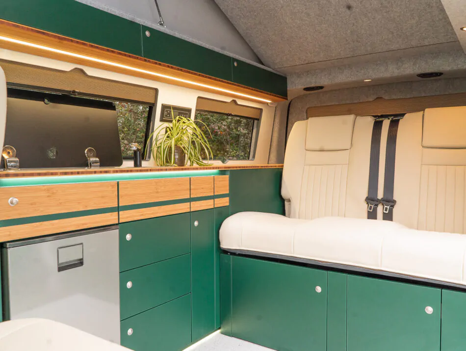 Green Furnishing in campervan wide view