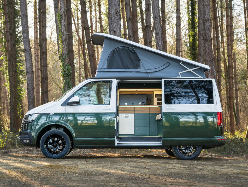 Side view of two-toned campervan