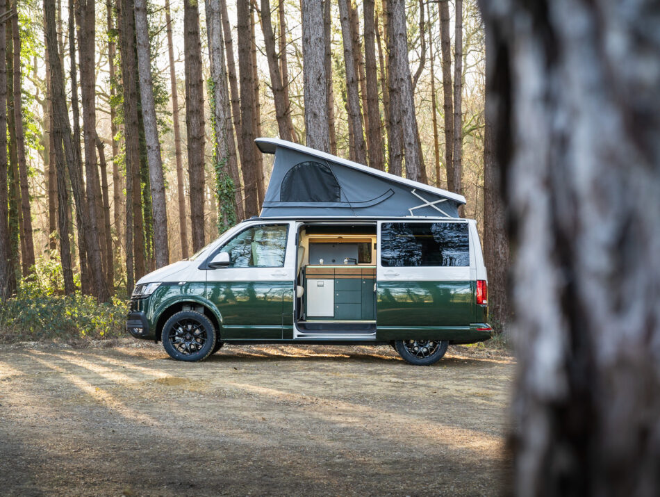 Campervan in the woods - open