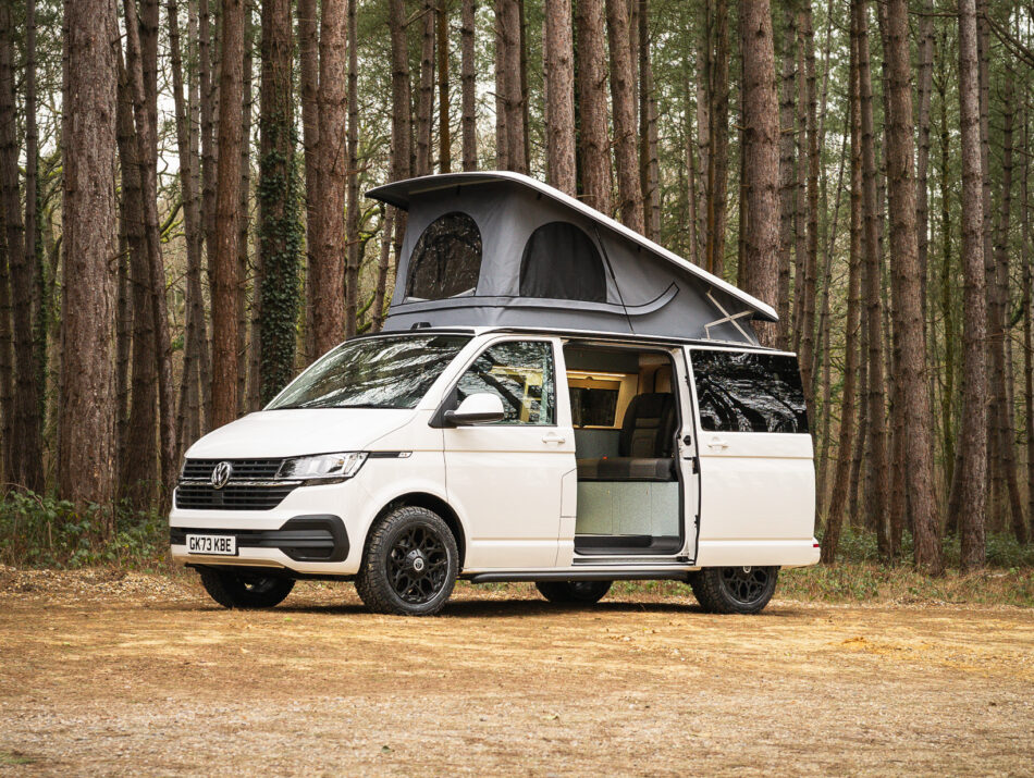 Side angle view of campervan