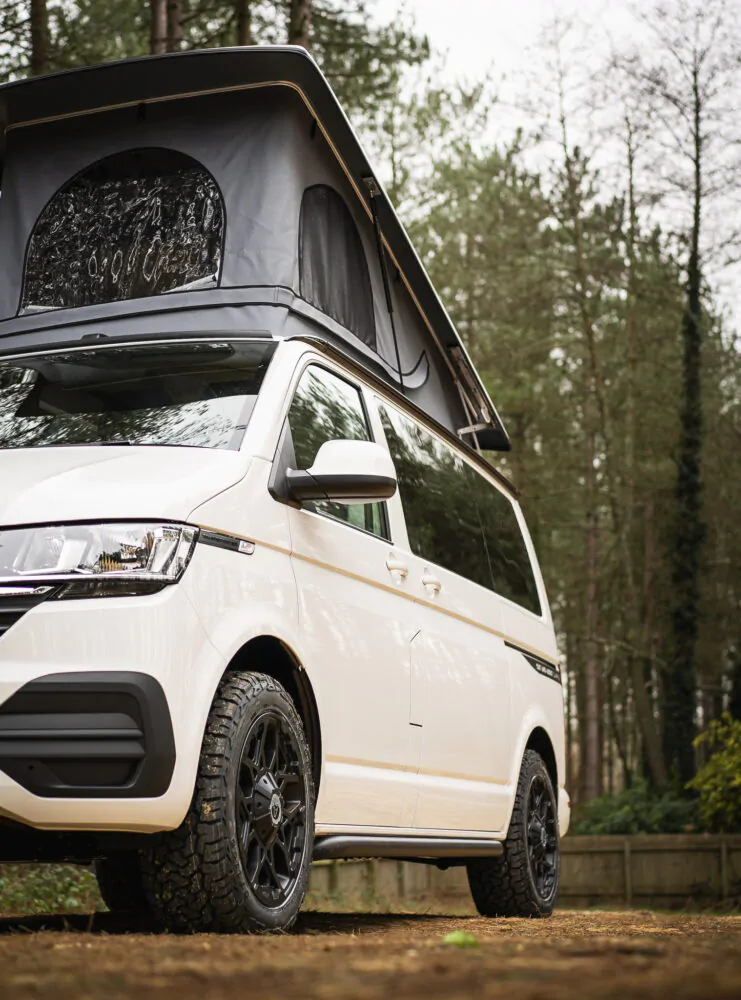 Down view of white campervan