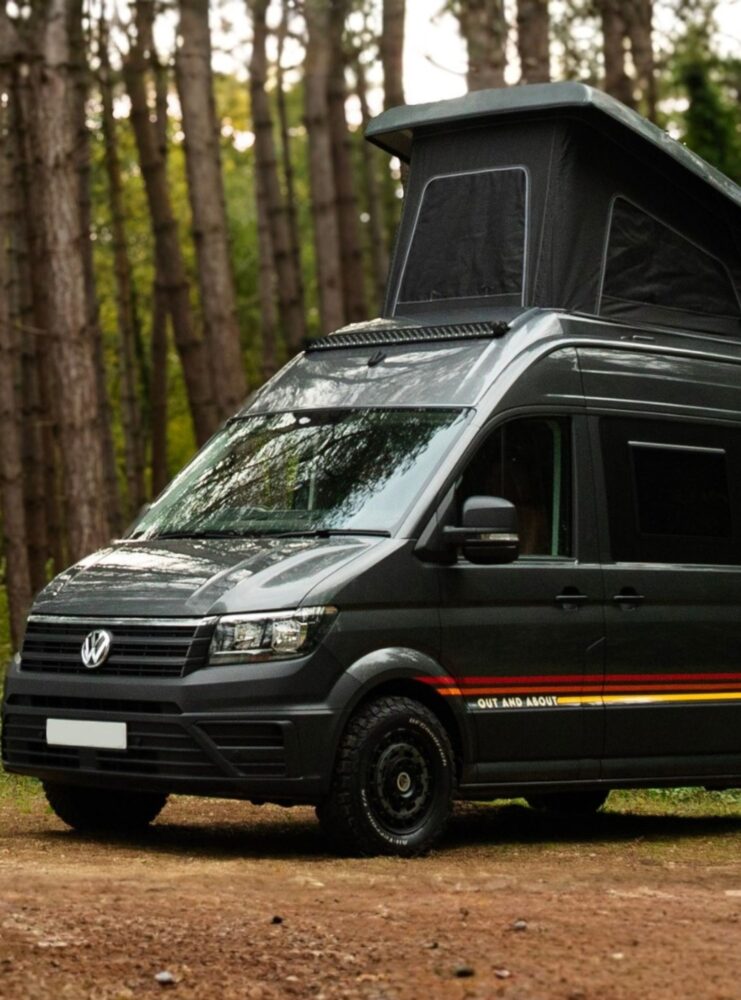 Black VW Crafter with pop top