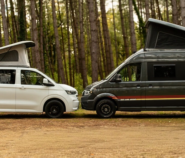 VW T7 and VW Crafter in woodland