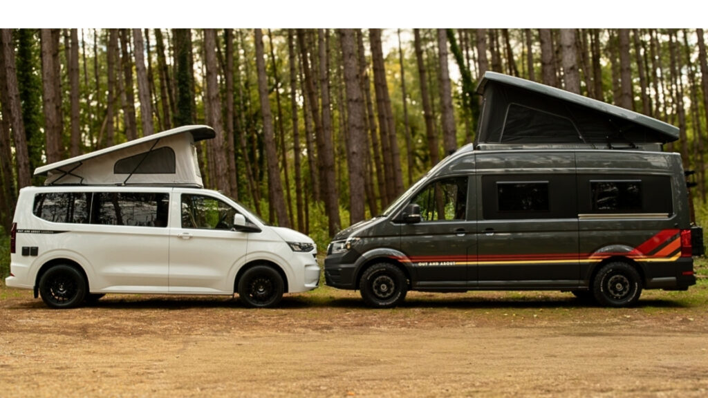 VW Crafter and VW T7 in woodland
