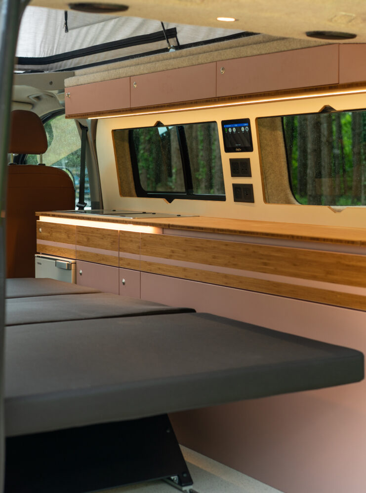 Stide bed system in bed mode seen from rear